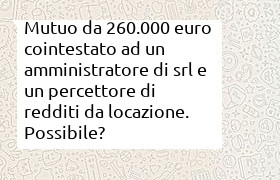 mutuo 260000 euro cointestato ad amministratore srl e percettore di redditi da locazione